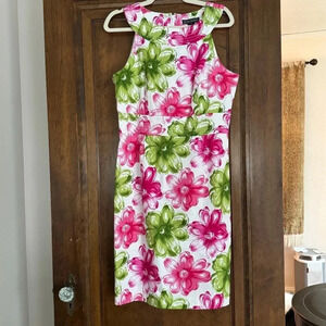 Jessica Howard White Pink Sleeveless Boat Neck Floral Sheath Dress Women Size 12